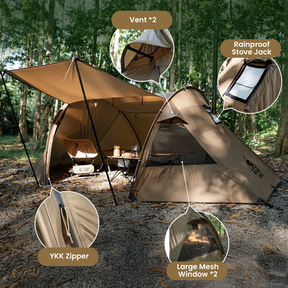 OneTigris Raven Nest Tunnel Hot Tent 2 Person 4-Season Backpacking Tent with Stove Jack