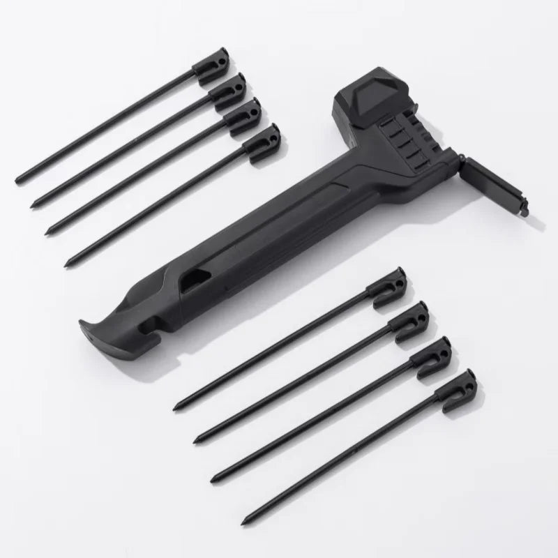 Outdoor Multi-functional Tent Stakes and Hammer, Campsite Stake Hammer, Plastic Stake Hammer, Hammer with 8 Stakes