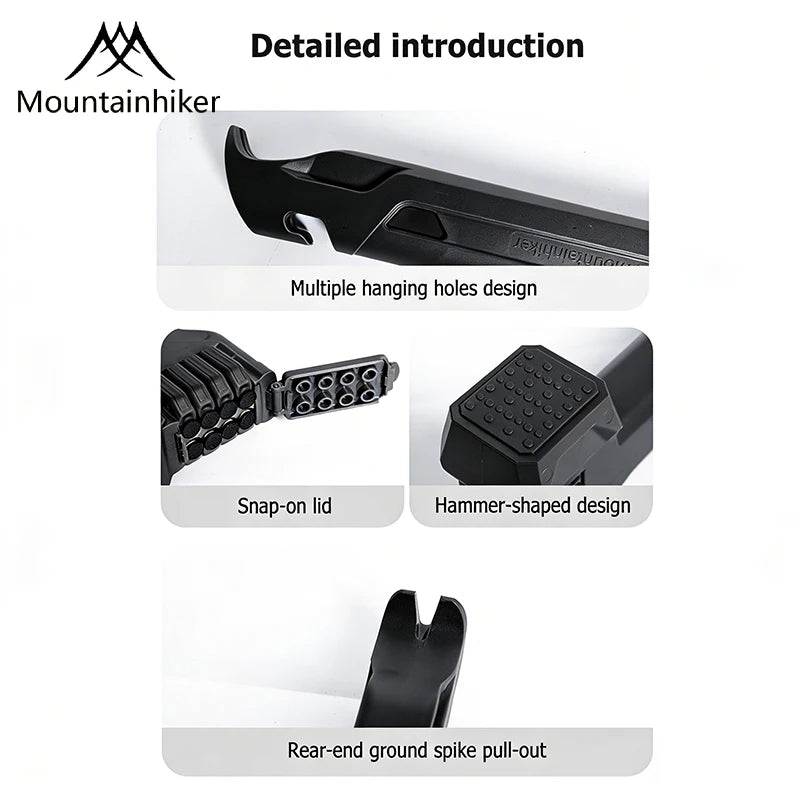 Multifunctional Tent Hammer + Ground Stakes Kit, Ergonomic Grip Portable Outdoor Gear, Practical Peg Remover for Camping Hiking