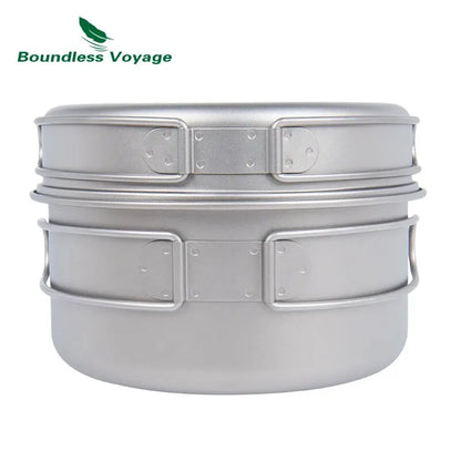 Boundless Voyage Titanium Pot Pan Set with Folding Handles Camping Cookware Hiking