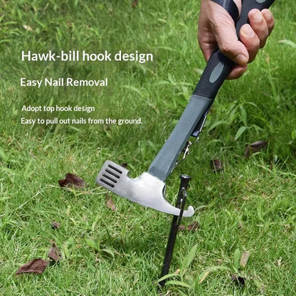 Portable Carbon Steel Camping Tent Hammer - Multifunction Tool for Peg Stake Puller, Mallet, Awning Canopy Remover & Extractor