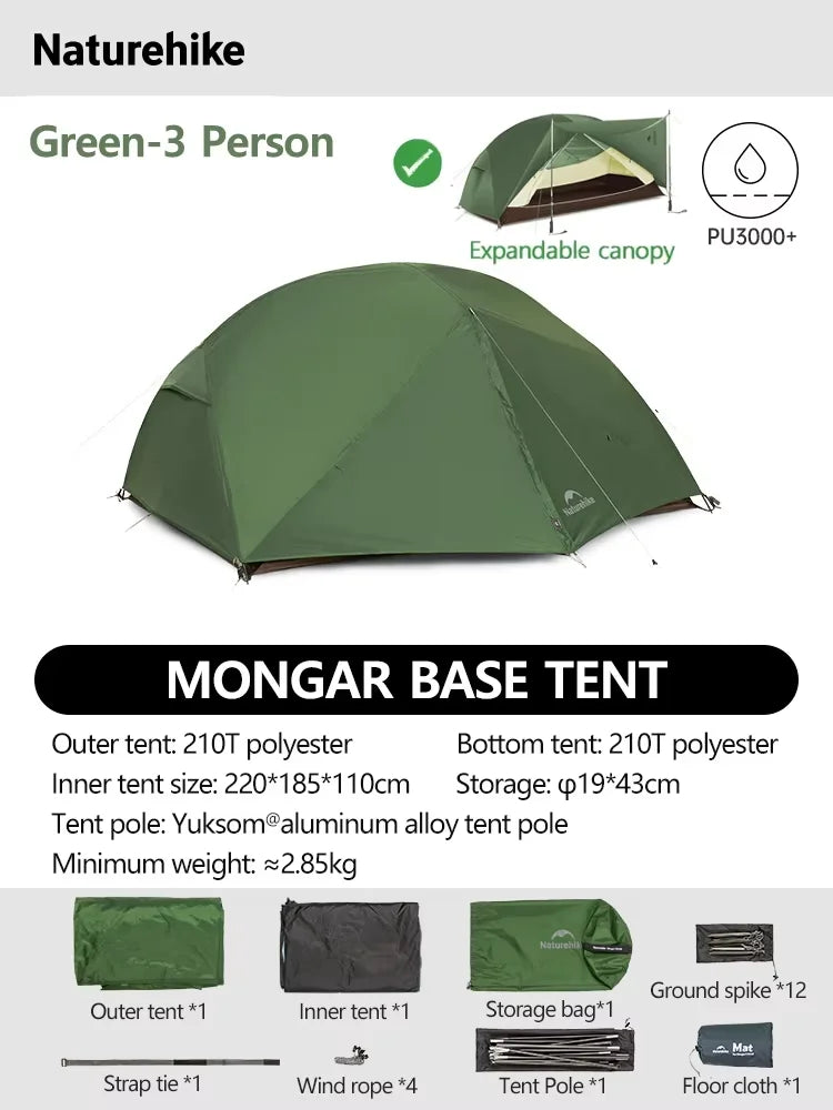 Naturehike Mongar 2 UL/PRO/Base Tent – Ultralight 2 Person Backpacking Tent - Bearkit