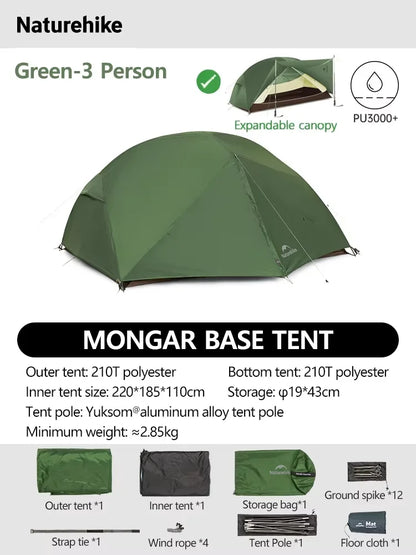 Naturehike Mongar 2 UL/PRO/Base Tent – Ultralight 2 Person Backpacking Tent - Bearkit