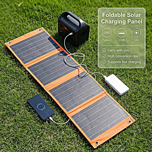 Portable Foldable Solar Panel Charger with QC3.0 Fast Charge USB Type-C DC Output for Outdoor Power Phones Laptops Camping